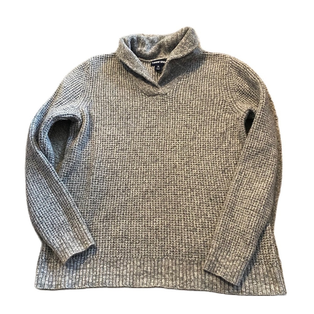Lands End Gray Thick Knit Sweater Medium Rolled Collared Capsule